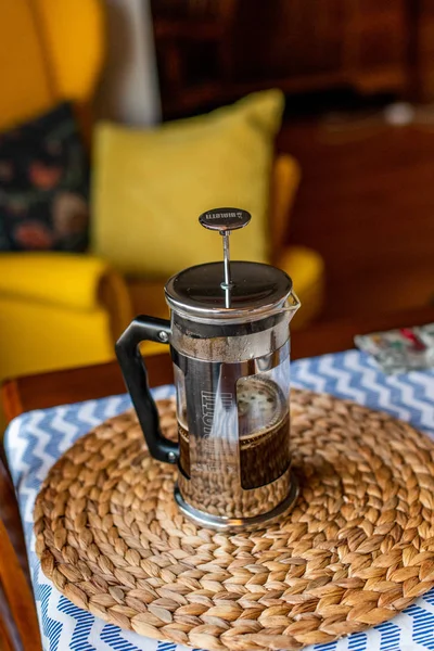 editorial - bialetti french press coffee pourer. black coffee in