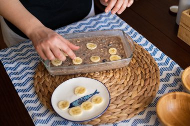 iş yerinde, pişmiş yulaf ezmesi muz, yaban mersini, wal yapma Şef