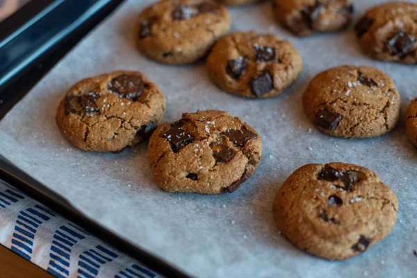 Paleo chocolate trozo de galleta tahini. galleta salada . — Foto de Stock