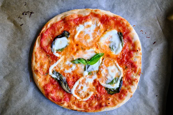 Ev yapımı margherita pizza, geleneksel İtalyan pizzası.