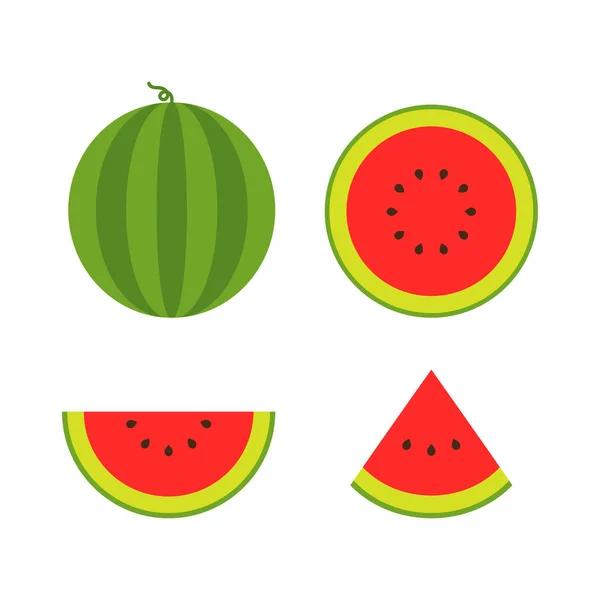 Food - Fruit - Flat Icon Set - Watermelon Isolated on White Background