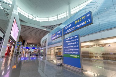 Incheon, South Korea August 7,2020:Terminal 2 walkway at Incheon international airport has no people effect from COVID-19 outbreak and lockdown policy.Terminal 2 at Incheon International Airport is named Worlds Best Airport Terminal in 2020 by sky