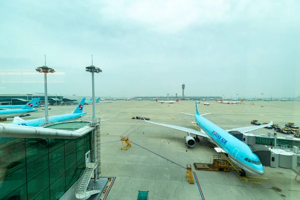 Incheon South Korea August 2020 Korean Air Aircraft Parking Bay Royaltyfria Stockbilder