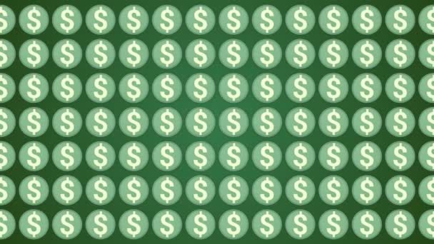 Доллар США деньги зеленый фон монет движения Horisontal — стоковое видео