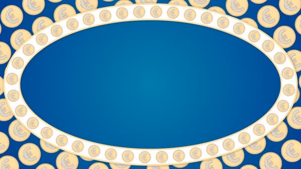 Euro geld munten blauwe achtergrond ellips frame — Stockvideo