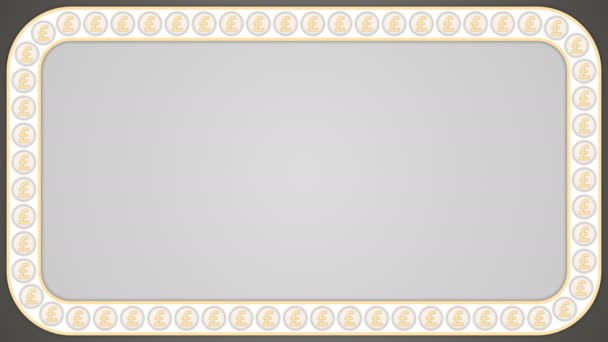 Sterlina inglese monete d'Inghilterra sfondo grigio cornice rettangolo — Video Stock