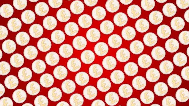 Фунт английских денег красные фоновые монеты трафик диагональ — стоковое видео