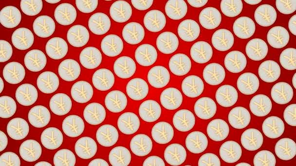 중국 위안 동전 중국 돈 빨간 배경 동전 교통 대각선 — 비디오