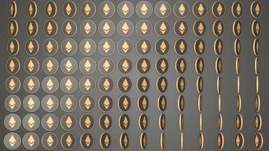 Ethereum cryptocurrency gri arka plan dönen paralar desen