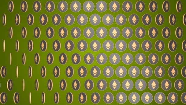 Ethereum kryptoměn zelené pozadí rotující mince vzor — Stock video