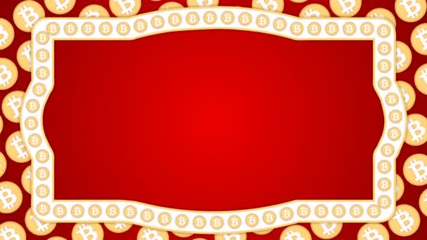 Bitcoin kryptovaluta röd bakgrund vintage gränsen ram banner — Stockvideo