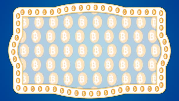 Bitcoin kryptowaluta niebieskie tło vintage border rama transparent — Wideo stockowe