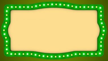 Yanıp sönen ışık Ampüller yeşil vintage çerçeve kenarlığı ekran işareti casino arka plan döngü