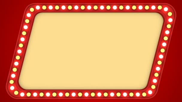 Блимаючі Лампочки Червона Старовинна Рамка Бордюрний Екран Знак Чотирикутного Фонового — стокове відео
