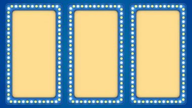 Üç kez yanıp sönen ışık Ampüller mavi çerçeve kenarlığı işaret yüzey casino arka plan döngü ekranlar