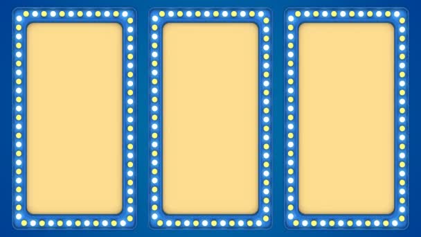 トリプル スクリーン点滅電球ブルー フレーム境界記号表面カジノ背景ループ — ストック動画