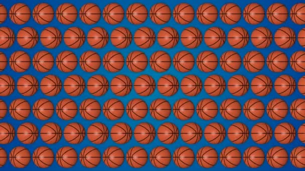 Basketbal Oranje Ballen Blauwe Achtergrond Patroon Horisontal — Stockvideo
