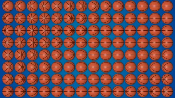 Basketbal Oranje Ballen Rollende Blauwe Achtergrondpatroon — Stockvideo