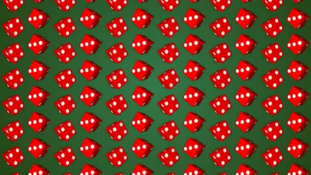 红骰子方块赌场赌博绿色背景 — 图库视频影像