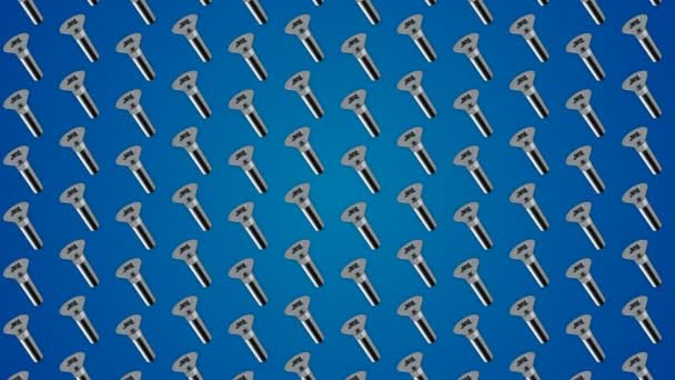 Metallic Screws Bolts Pattern Blue Background Loop — Stock Video