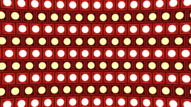 Luces intermitentes bombillas patrón rotación etapa fondo rojo vj bucle — Vídeos de Stock