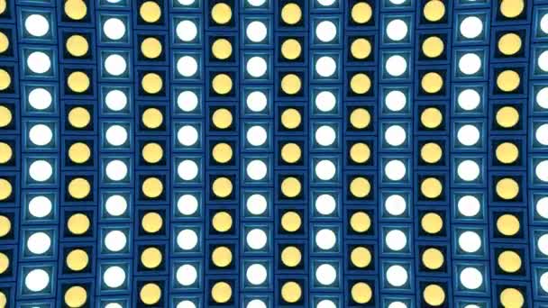 Luces intermitentes bombillas de pared patrón de rotación hacia abajo fondo azul etapa vj bucle — Vídeo de stock