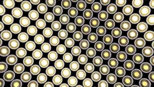 Lights flashing wall bulbs pattern horizontal rotation stage white background vj loop — Stock Video