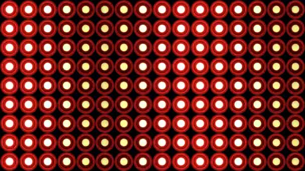 Luces intermitentes pared redonda bombillas patrón estático vertical rojo etapa fondo vj bucle — Vídeos de Stock