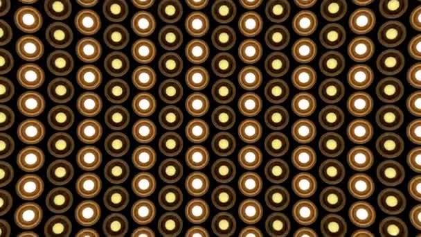 Luces intermitentes pared redonda bombillas patrón estática diagonal madera etapa fondo vj bucle — Vídeos de Stock
