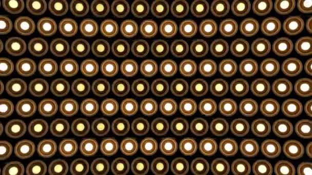 Lights flashing wall round bulbs pattern rotation stage wood background vj loop — Stock Video