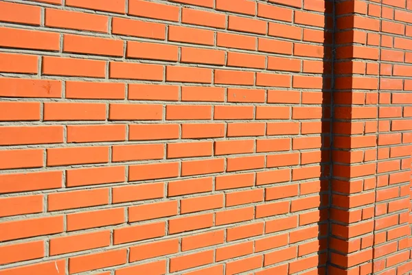 Piękne Murowane Czerwonej Cegły Ściany Budynku Cegły Szarego Cementu Słońcu — Zdjęcie stockowe