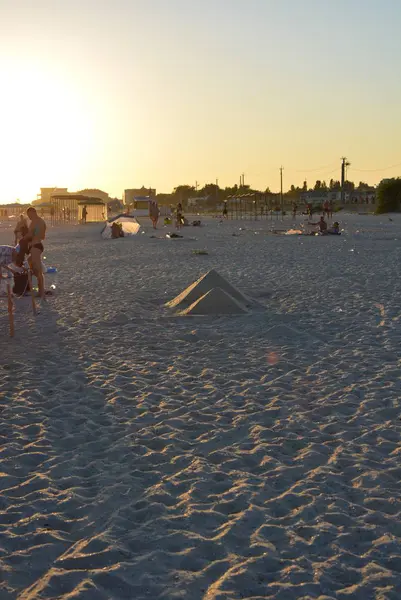 Soligt Med Guld Solnedgången Stranden Svarta Havet Peep Med Två — Stockfoto