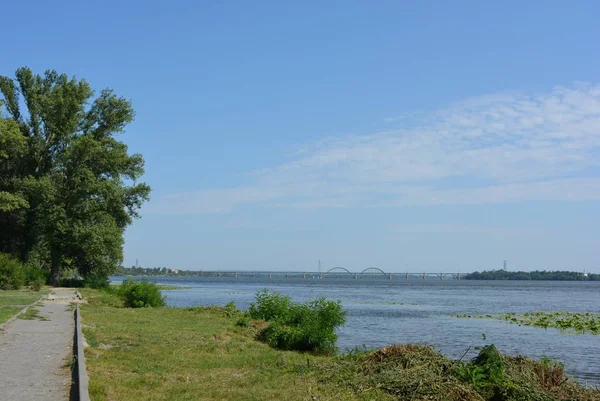 Paysage Avec Des Arbres Verts Sur Rive Gauche Ville Rivière — Photo