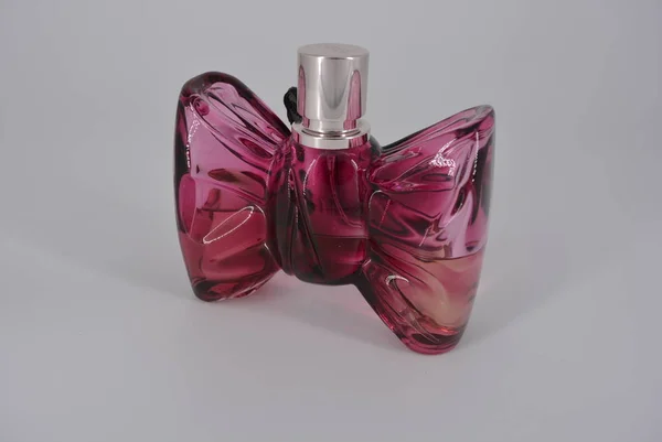 Zeer Mooie Vrouwen Parfum Een Glazen Container Roze Crimson Vorm — Stockfoto