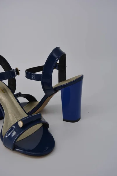 Sandales Pour Femmes Bleues Pour Femmes Cuir Véritable Verni Avec — Photo