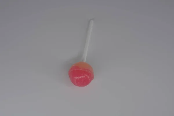 Sweet Strawberry Very Tasty Sucking Candy White Plastic Stick White — Stock Photo, Image