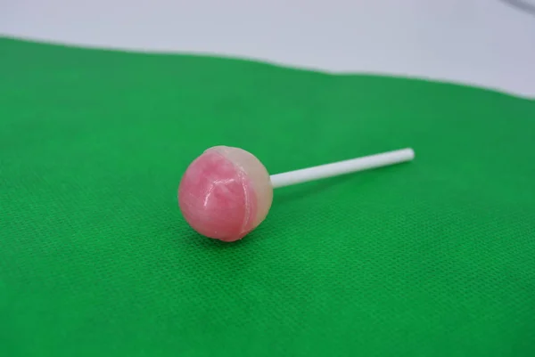 Sweet Strawberry Very Tasty Sucking Candy White Plastic Stick White — Stock Photo, Image