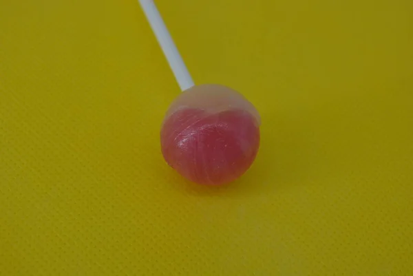 Sweet Strawberry Very Tasty Sucking Candy White Plastic Stick White — Stock Photo, Image