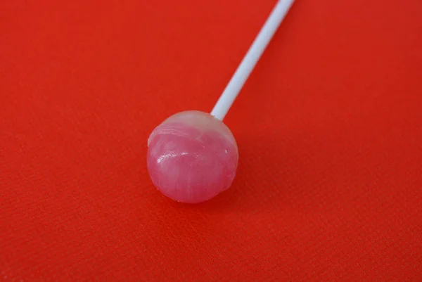 Sweet Strawberry Very Tasty Sucking Candy White Plastic Stick White — Stock Photo, Image