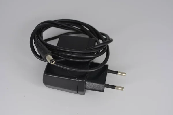 Black 220 Volt Power Supply European Socket Cord Plug Adapter — Stock Photo, Image