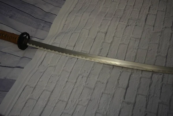 Hermosa Katana Japonesa Decorativa Para Aikido Armas Deportivas Katana Afilada — Foto de Stock