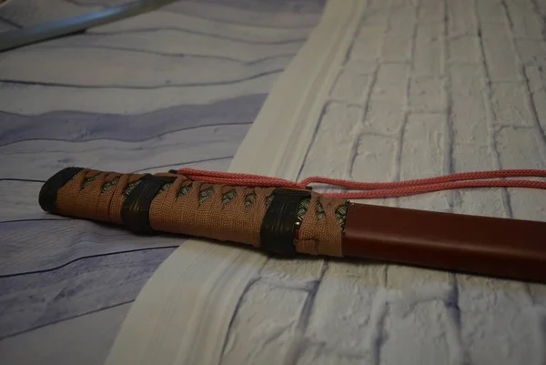 Hermosa Katana Japonesa Decorativa Para Aikido Armas Deportivas Katana Afilada — Foto de Stock