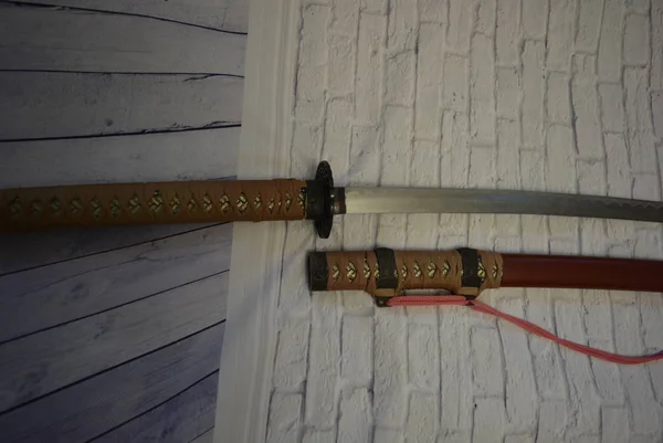 Hermosa Katana Japonesa Decorativa Para Aikido Armas Deportivas Katana Afilada — Foto de Stock