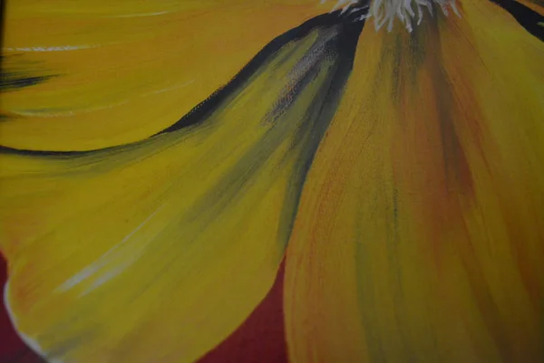 Leuchtend Bunte Handgezeichnete Abbildung Einer Gelben Orangen Blume Auf Rotem Stockbild