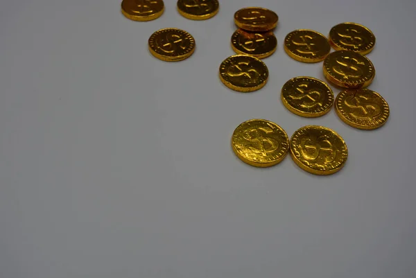 Los Chocolates Dulces Son Forma Monedas Oro Centavos Oro Con —  Fotos de Stock