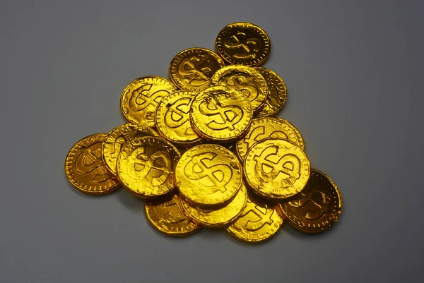 Cioccolatini Dolci Sono Sotto Forma Monete Oro Centesimi Oro Con — Foto Stock