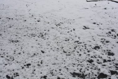 Eriyen beyaz kar ile kara toprak, bahar dönemi