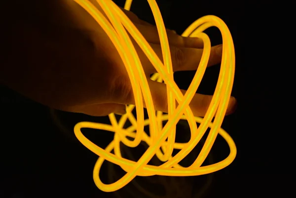 Originele Gele Verlichting Van Dikke Electoluminescente Draden Lijnen Grafisch Abstracte — Stockfoto