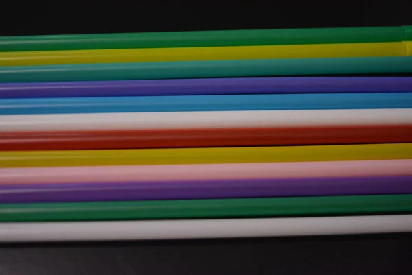 Multi Colored Plastic Stickers Tubes Laid Out Graphic Rainbow Format — Stock Photo, Image