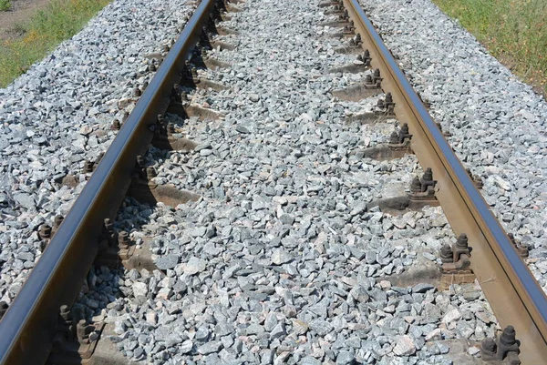 Vías Ferroviarias Reparadas Para Trenes Mercancías Con Piedra Gris Actualizada —  Fotos de Stock